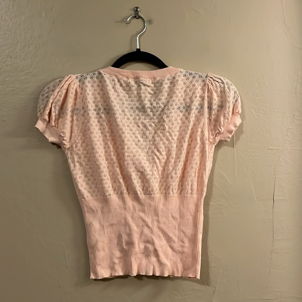 Forever 21 Pink Short Sleeve Flower Button Cardigan S - Picture 6 of 9